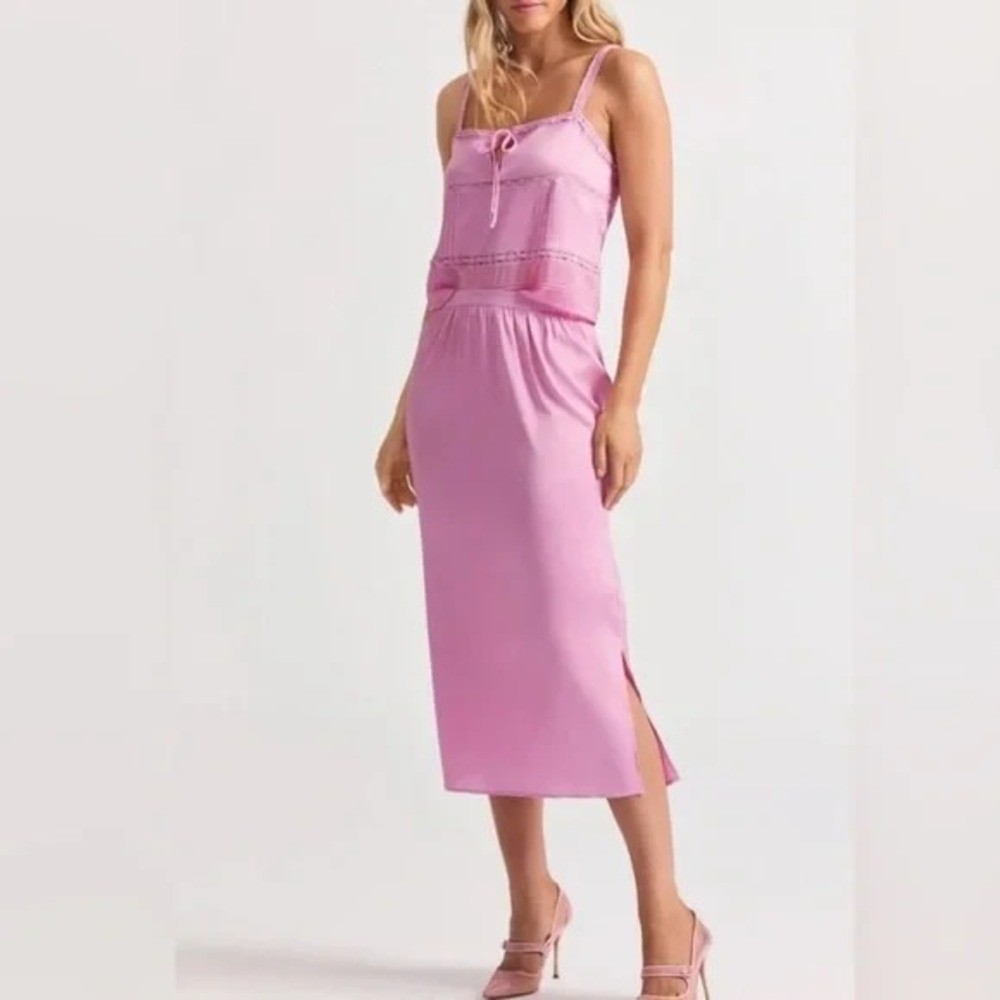 LoveShackFancy Pink Satin Aimee Skirt XL Side Slit Pink Strawberry Cream NWT